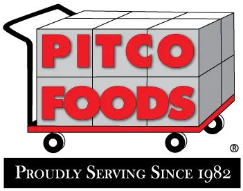 Logo of Pitco Foods featuring bold red text on a gray cart, with the tagline "Proudly Serving Since 1982" below.