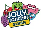 Colorful cartoon fruits and characters with the text "Jolly Rancher Slush" prominently displayed.