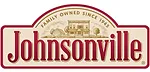 Logo of Johnsonville, featuring the brand name in bold red letters with a vintage illustration and the tagline "Family Owned Since 1945."