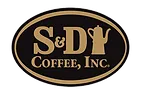 Logo of S&D Coffee, Inc., featuring an oval shape with gold text and a coffee pot silhouette.